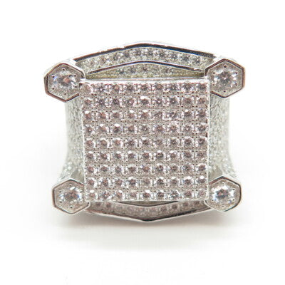 925 Sterling Silver Pave C Z Domed Ring Size 8.5