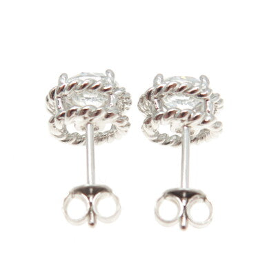 925 Sterling Silver Round-Cut C Z Roped Stud Earrings