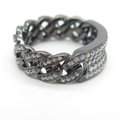 925 Sterling Silver Pave C Z Cuban Chain Band Ring Size 7