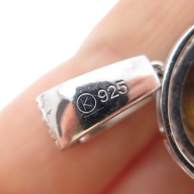 925 Sterling Silver Real Tiger Eye & C Z Buddha Pendant