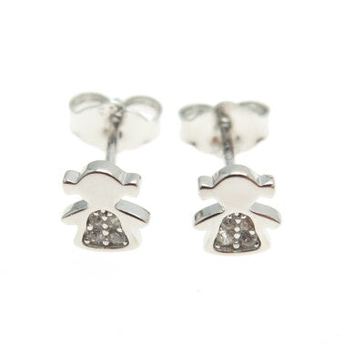 925 Sterling Silver Round-Cut C Z Baby Girl Stud Earrings