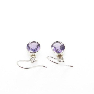 925 Sterling Silver Vintage Real Oval-Cut Amethyst Dangle Earrings