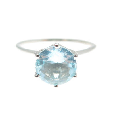 DAZZLERS 925 Sterling Silver Round-Cut Nano Blue Topaz Ring Size 7
