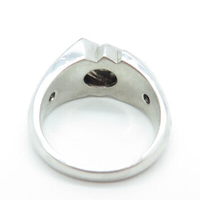 925 Sterling Silver Real Round-Cut Diamond & Denim Lapis Lazuli Ring Size 10.25