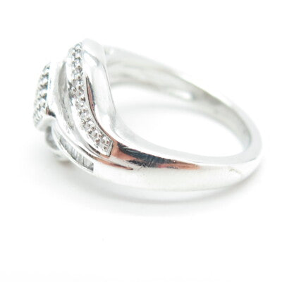 SUN 925 Sterling Silver Real Round-Cut Diamond Bypass Ring Size 7