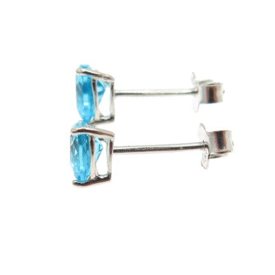925 Sterling Silver Heart-Cut Shaped Swiss Blue C Z Stud Earrings