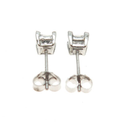 925 Sterling Silver Princess-Cut C Z Stud Earrings
