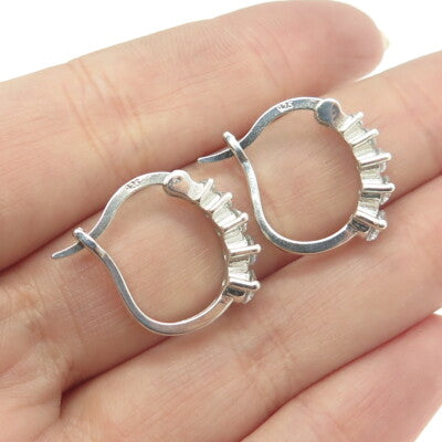 925 Sterling Silver Round-Cut C Z Graduated Hoop Earrings
