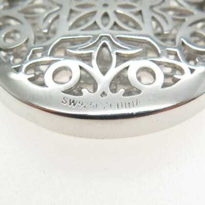 925 Sterling Silver Round-Cut C Z Fleur de Lis Round Pendant
