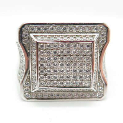 925 Sterling Silver Pave C Z Domed Ring Size 11