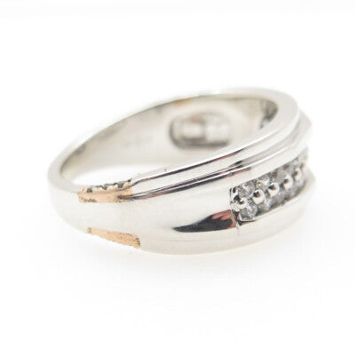 P. NINA 925 Sterling Silver 2-Tone White & Black C Z Ring Size 10