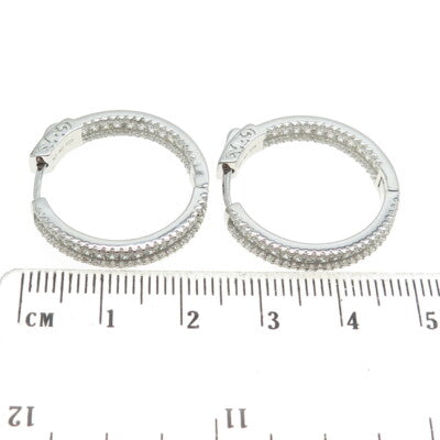 925 Sterling Silver Multi-Cut C Z In & Out Hoop Earrings