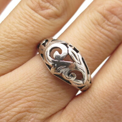 925 Sterling Silver Vintage Floral Scroll Dome Ring Size 8.75