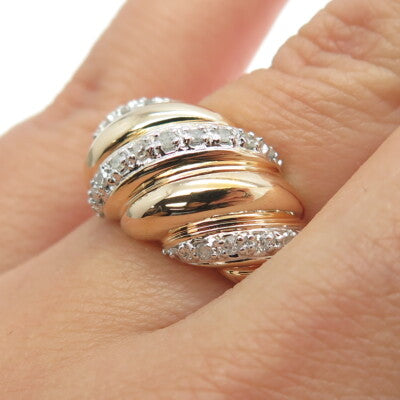 ROSS SIMONS 925 Sterling Silver Gold Plated Real Round-Cut Diamond Ring Size 6
