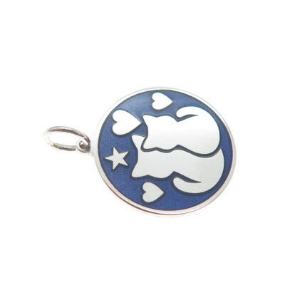 925 Sterling Silver Purple Enamel Cat Couple Heart Minimalist Charm Pendant