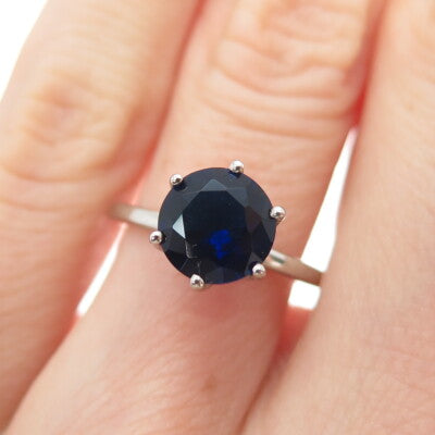 DAZZLERS 925 Sterling Silver Round-Cut Nano Blue Sapphire Ring Size 6.25