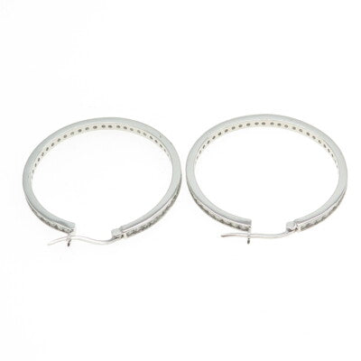 925 Sterling Silver Round-Cut All Around C Z Hoop Earrings