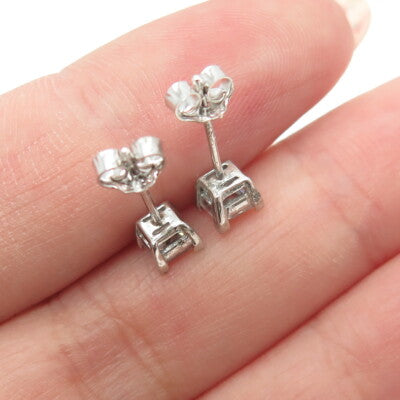 925 Sterling Silver Princess-Cut C Z Stud Earrings