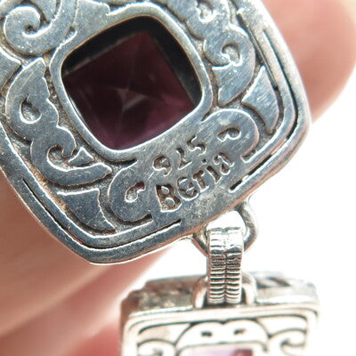 BERIA 925 Sterling Silver Vintage Real Amethyst Gem Tennis Link Bracelet 7.5"