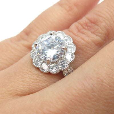 925 Sterling Silver Round-Cut Shaped C Z Ring Size 5