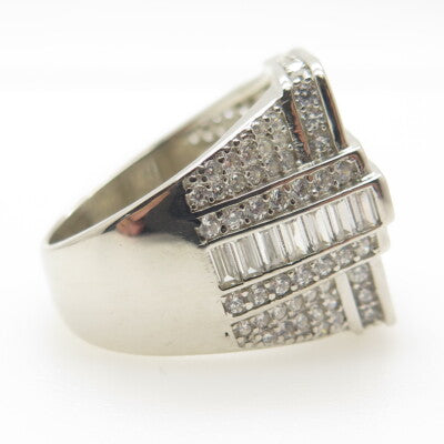925 Sterling Silver Pave Multi-C Z Wide Ring Size 9.5