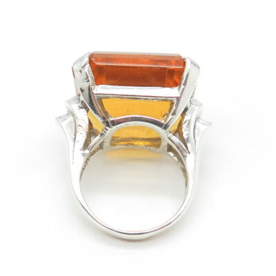 925 Sterling Silver Antique Art Deco Fire Glass Ring Size 7