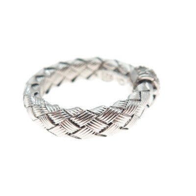 925 Sterling Silver Real Round-Cut Diamond Woven Band Ring Size 4.25