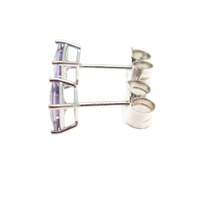 925 Sterling Silver Princess-Cut Shaped Purple C Z Stud Earrings