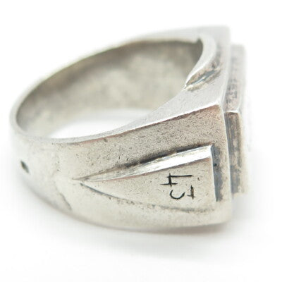 925 Sterling Silver Antique 1943 Egyptian Symbols Signet Ring Size 10.75