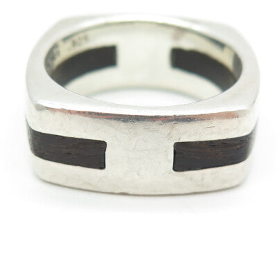 VERSANI 925 Sterling Silver Vintage Wood Band Ring Size 12
