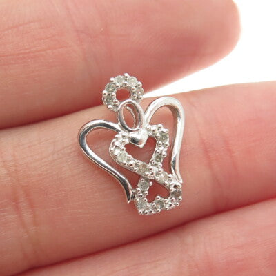 925 Sterling Silver Real Round-Cut Diamond Angel Heart Minimalist Slide Pendant