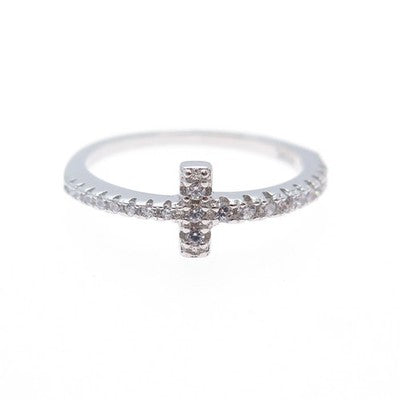 925 Sterling Silver Round-Cut C Z Cross Ring Size 5.75