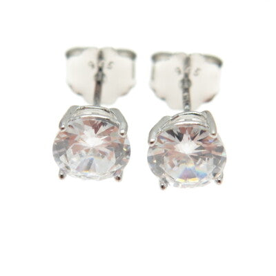 DBJ DEE BERKLEY 925 Sterling Silver Round-Cut Shaped C Z Stud Earrings