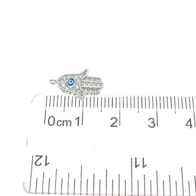 925 Sterling Silver Enamel Round-Cut C Z Hamsa Amulet Minimalist Charm Pendant