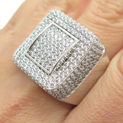 925 Sterling Silver Pave C Z Domed Ring Size 11.25