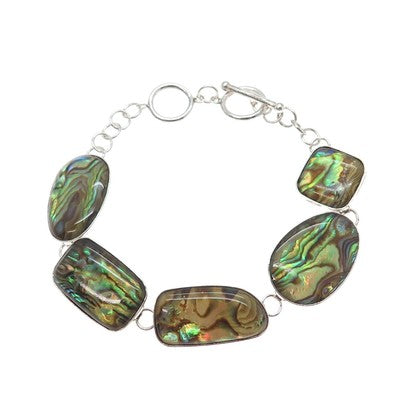 LUCAS LAMETH LUC 925 Sterling Silver Vintage Real Abalone Shell Bracelet 7-8"
