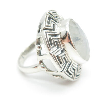 NICKY BUTLER 925 Sterling Silver Vintage Moonstone Gem Greek Maze Ring Size 6