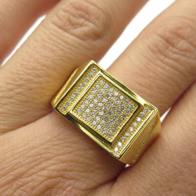925 Sterling Silver Gold Plated Pave C Z Ring Size 11.25