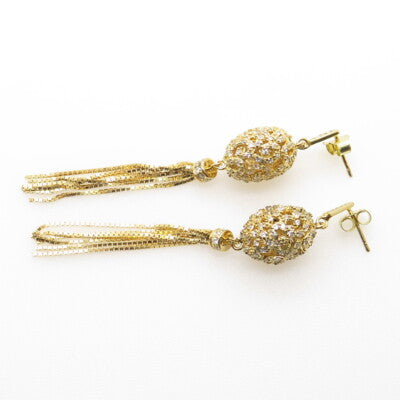 ADI 925 Sterling Silver Gold Plated Pave C Z Box Chain Dangling Earrings