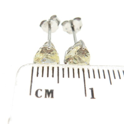 925 Sterling Silver Heart-Cut Shaped Canary C Z Stud Earrings