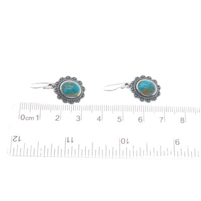 DESERT WIND 925 Sterling Silver Southwestern Real Turquoise Dangle Earrings