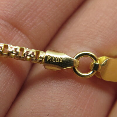 P.LUX 925 Sterling Silver Gold Plated Italy Diamond Cut Round Box Necklace 18"