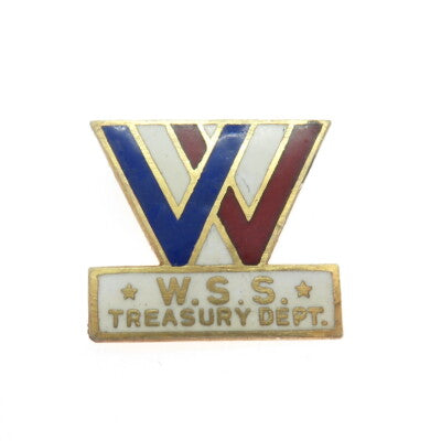 GREENDUCK 925 Sterling Silver GP Enamel Antique '30s War Finance Corporation Pin