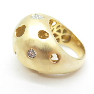 925 Sterling Silver Gold Plated Pave C Z Domed Ring Size 7.25