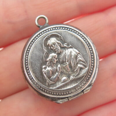 ALPACA Silver-Tone Vintage Mexico Jesus Religious Box