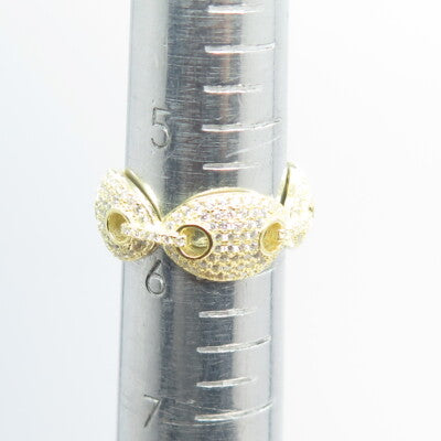 925 Sterling Silver Gold Plated Pave C Z Anchor Mariner Chain Band Ring Size 6