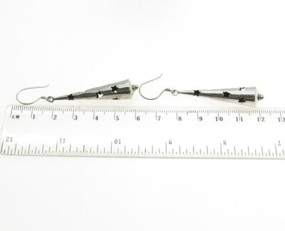 925 Sterling Silver Vintage Modernist Shadow Box Star Cone Dangle Earrings