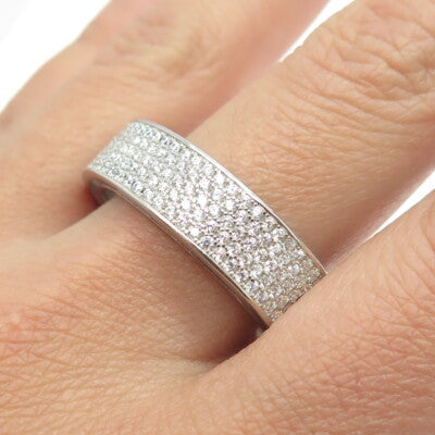 925 Sterling Silver Pave C Z All Around Eternity Band Ring Size 13.5