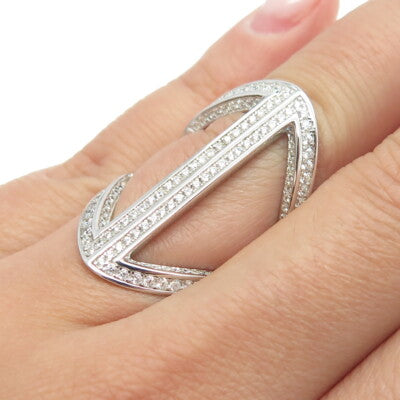 925 Sterling Silver Pave C Z Statement Ring Size 5