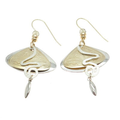 925 Sterling Silver & 14K Gold Filled Vintage Modernist Floral Dangling Earrings